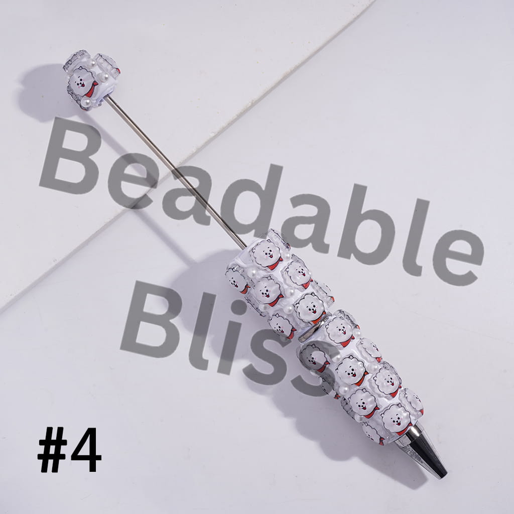 Beadable Clay Pens with Korea Boy Group Image and White Pearls