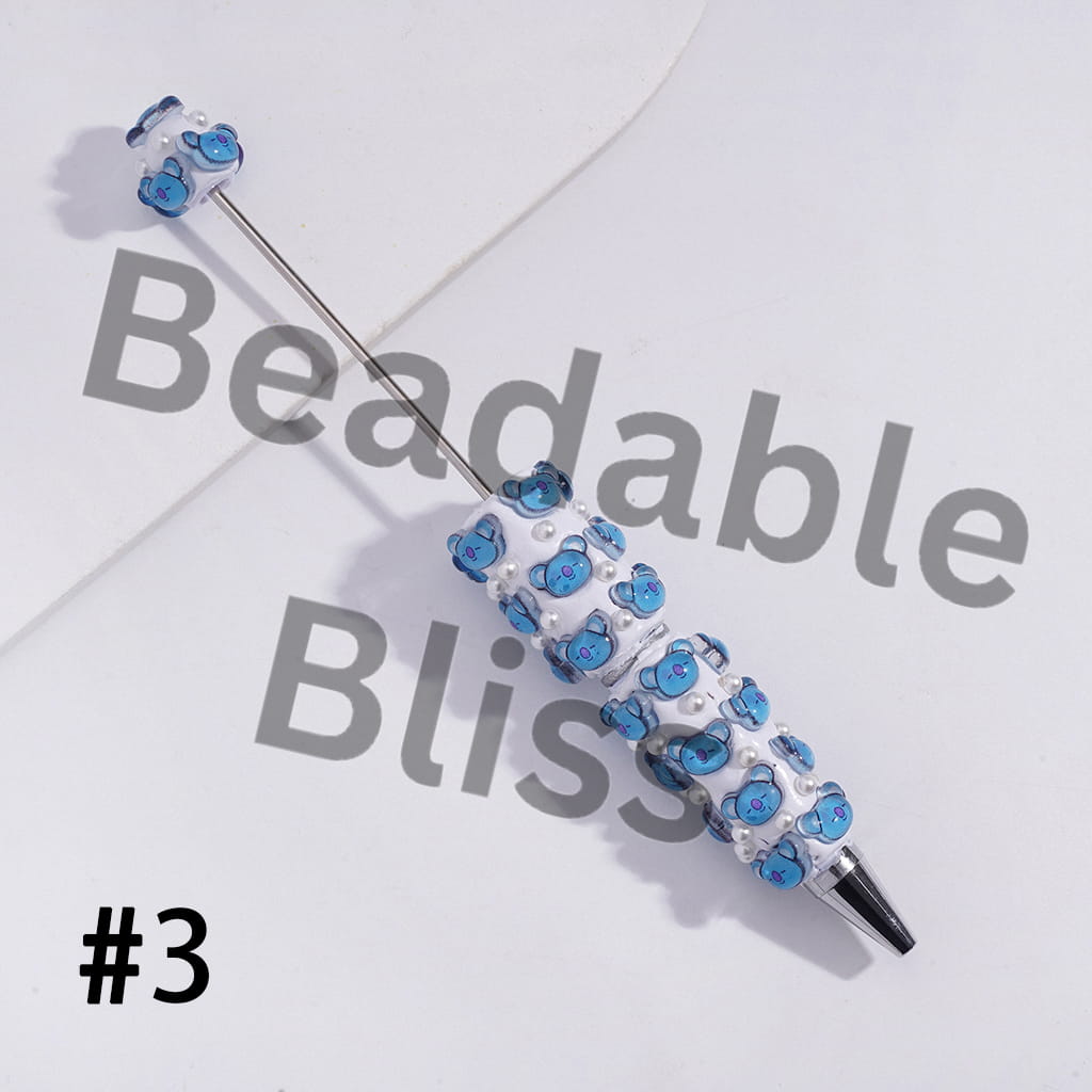 Beadable Clay Pens with Korea Boy Group Image and White Pearls