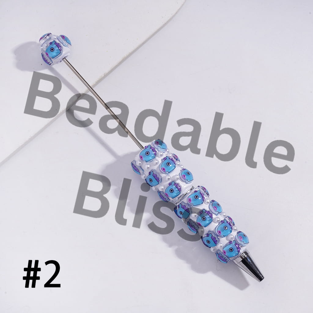 Beadable Clay Pens with Korea Boy Group Image and White Pearls