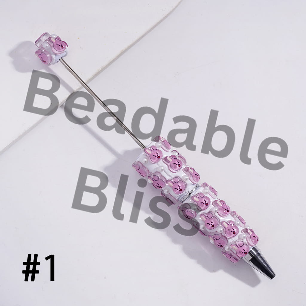 Beadable Clay Pens with Korea Boy Group Image and White Pearls