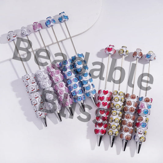 Beadable Clay Pens with Korea Boy Group Image and White Pearls