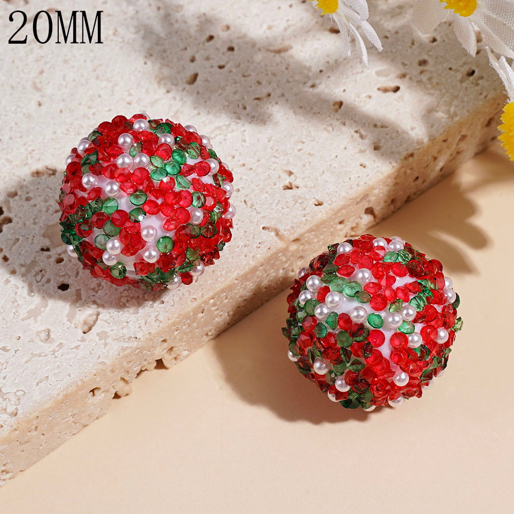 Handmade Acrylic Sugar Beads with White Pearls and Shiny Rhinestones, Red Christmas & Purple Halloween Series, 20MM