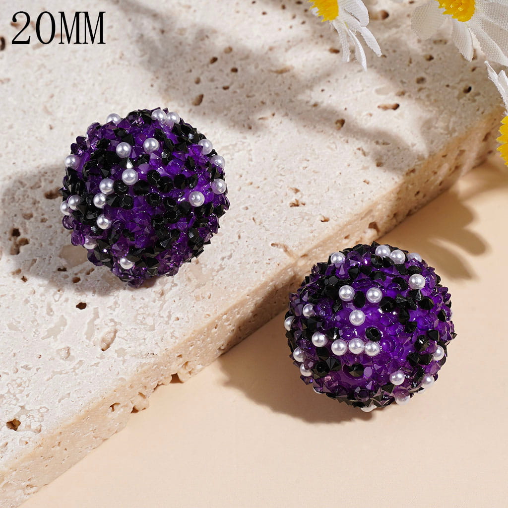 Handmade Acrylic Sugar Beads with White Pearls and Shiny Rhinestones, Red Christmas & Purple Halloween Series, 20MM