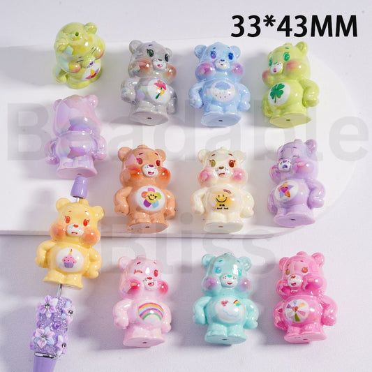 Acrylic Beads UV Coating Cute Car Bear Multi-Color, 33*43MM, Random Mix