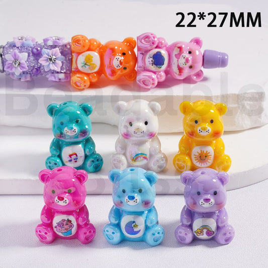 Acrylic Beads UV Coating Mini Size Cute Car Bear Multi-Color 22*27MM, Random Mix