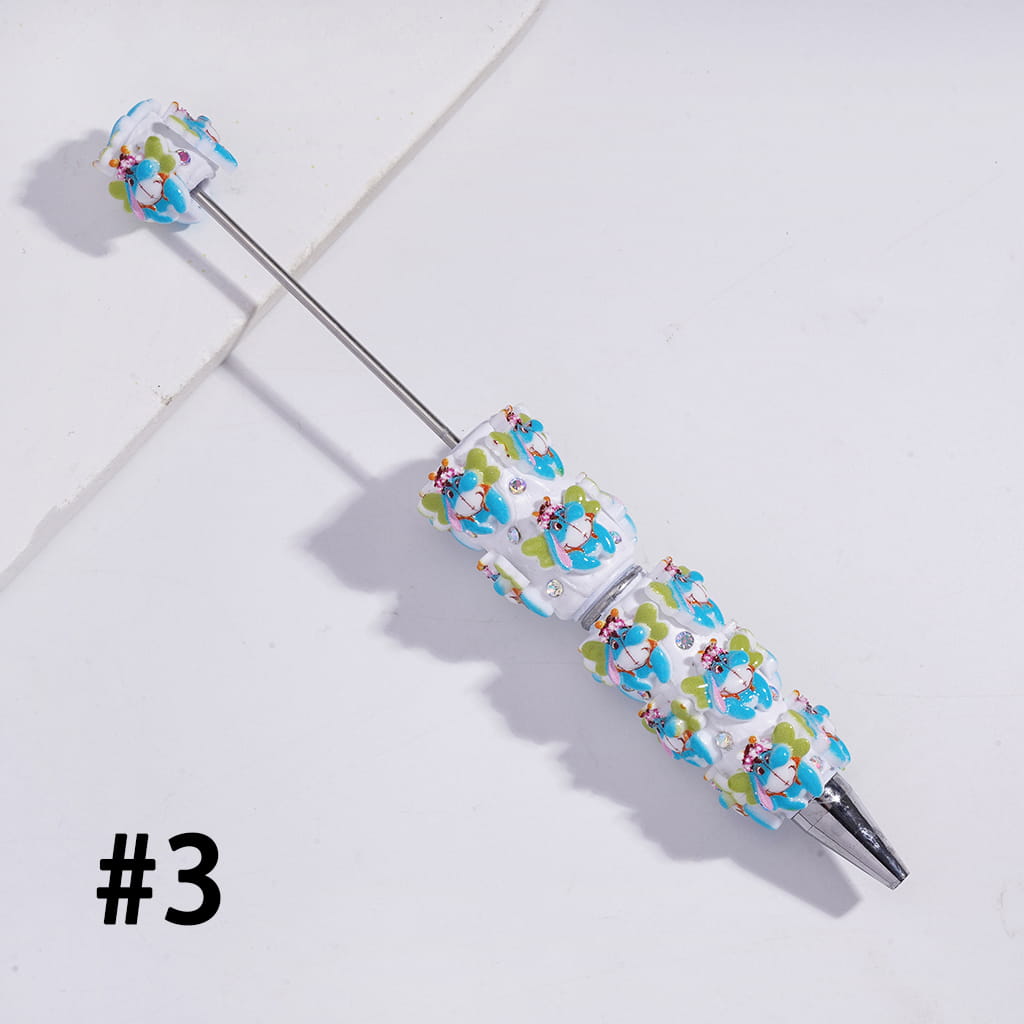 Beadable Clay Pens with Classic Animation Animal Character and Mini AB Rhinestones
