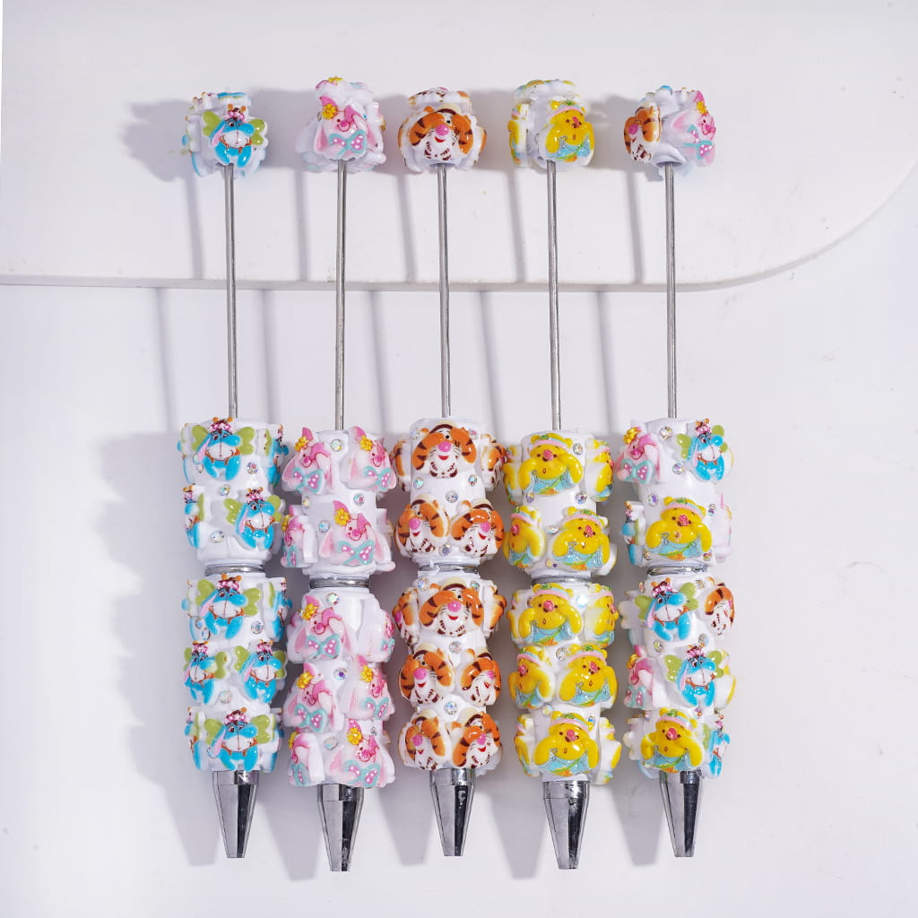 Beadable Clay Pens with Classic Animation Animal Character and Mini AB Rhinestones