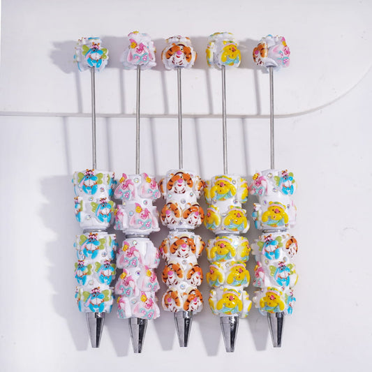 Beadable Clay Pens with Classic Animation Animal Character and Mini AB Rhinestones