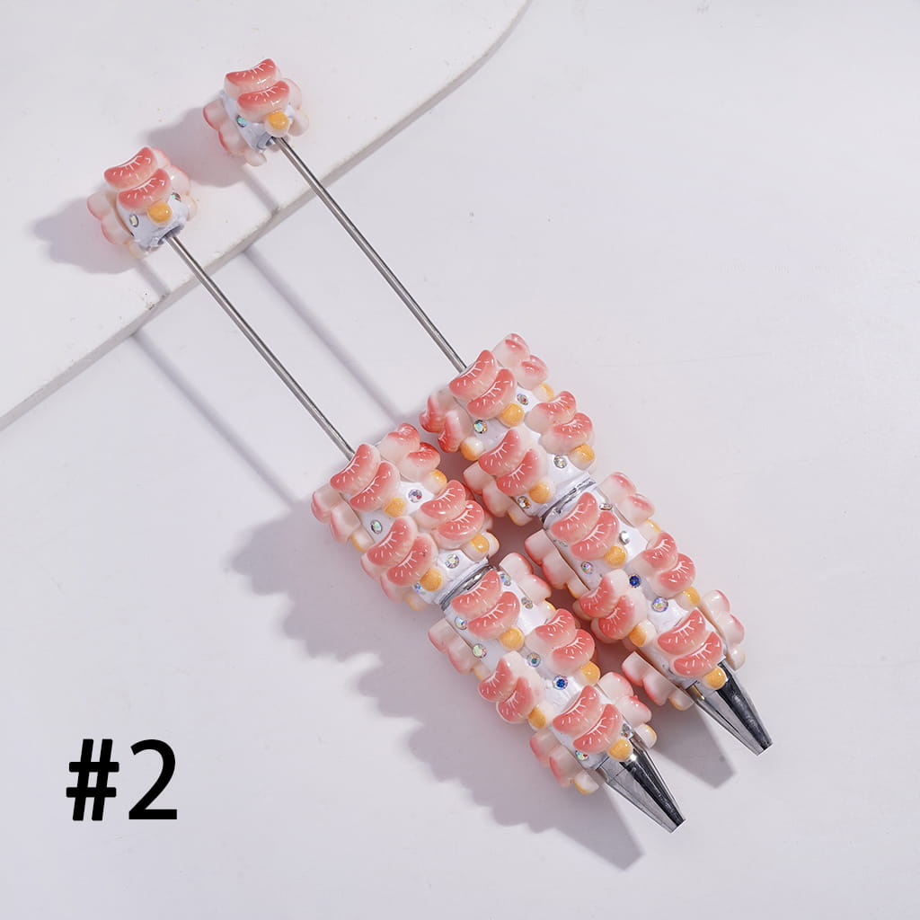 Beadable Clay Pens with Double Layer Fruit Tanghulu, AB Rhinestones and White Pearl