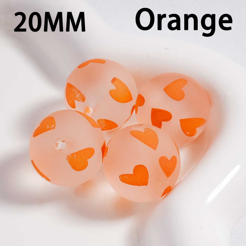 Acrylic Beads Frosted Matte Cute Heart Prints Multi-Color 20MM (Single Color is available for 100pcs(Whole Bag) Only)