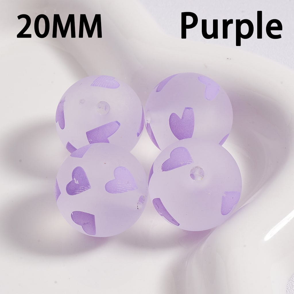 Acrylic Beads Frosted Matte Cute Heart Prints Multi-Color 20MM (Single Color is available for 100pcs(Whole Bag) Only)