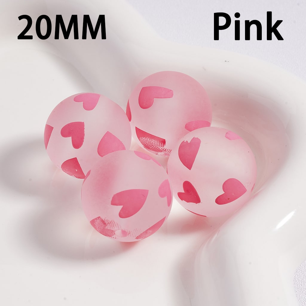 Acrylic Beads Frosted Matte Cute Heart Prints Multi-Color 20MM (Single Color is available for 100pcs(Whole Bag) Only)