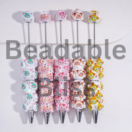 Beadable Clay Pens with Classic Animal Family Series and AB Rhinestones