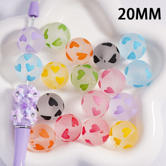 Acrylic Beads Frosted Matte Cute Heart Prints Multi-Color 20MM (Single Color is available for 100pcs(Whole Bag) Only)