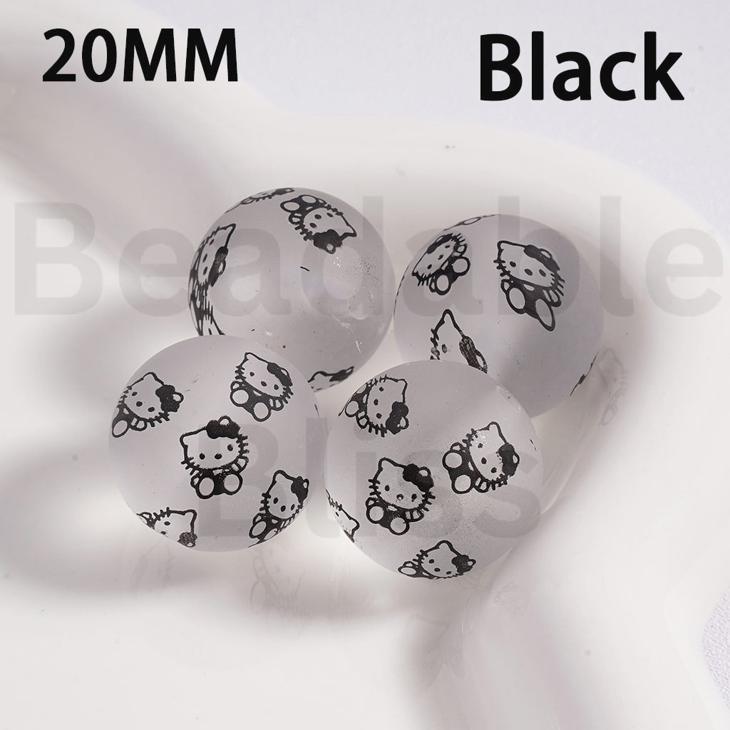 Acrylic Beads Frosted Matte Cute Hello Kitt Prints Multi-Color 20MM (Single Color is available for 100pcs(Whole Bag) Only)