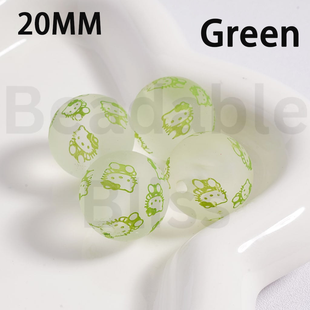 Acrylic Beads Frosted Matte Cute Hello Kitt Prints Multi-Color 20MM (Single Color is available for 100pcs(Whole Bag) Only)