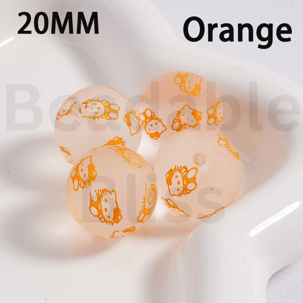 Acrylic Beads Frosted Matte Cute Hello Kitt Prints Multi-Color 20MM (Single Color is available for 100pcs(Whole Bag) Only)