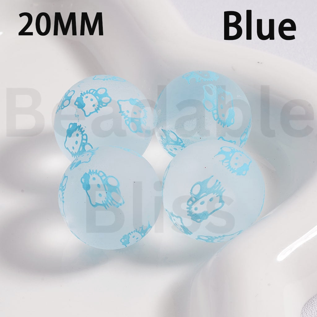 Acrylic Beads Frosted Matte Cute Hello Kitt Prints Multi-Color 20MM (Single Color is available for 100pcs(Whole Bag) Only)