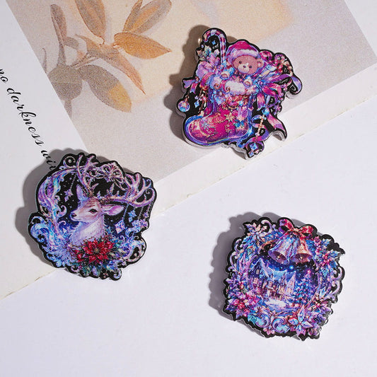 Christmas Theme Acrylic Beads, Sock Tree Bell Reindeer House Candlestick Arched Window, Retro Dreamy Purple Series, Random Mix