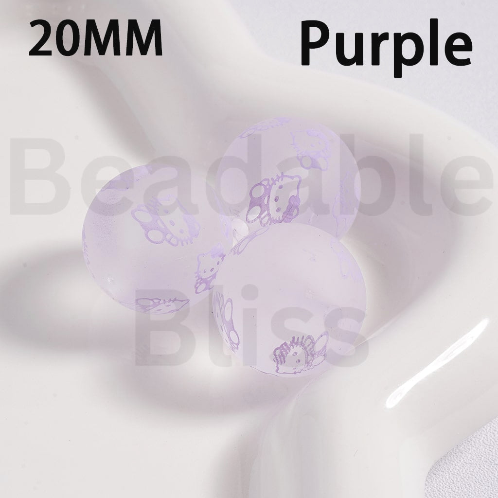 Acrylic Beads Frosted Matte Cute Hello Kitt Prints Multi-Color 20MM (Single Color is available for 100pcs(Whole Bag) Only)
