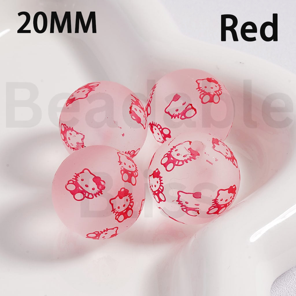 Acrylic Beads Frosted Matte Cute Hello Kitt Prints Multi-Color 20MM (Single Color is available for 100pcs(Whole Bag) Only)