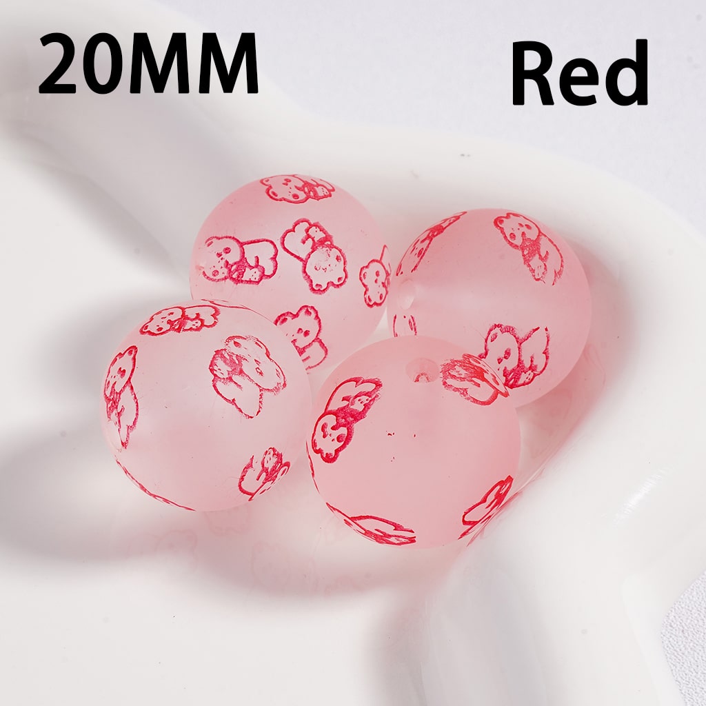 Acrylic Beads Frosted Matte Cute  bear Prints Multi-Color 20MM (Single Color is available for 100pcs(Whole Bag) Only)