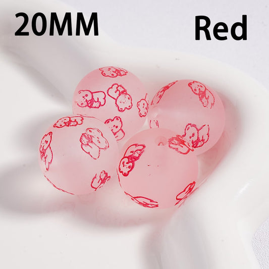 Pink beads with red butterfly patterns on a white background, labeled '20MM Red'.

