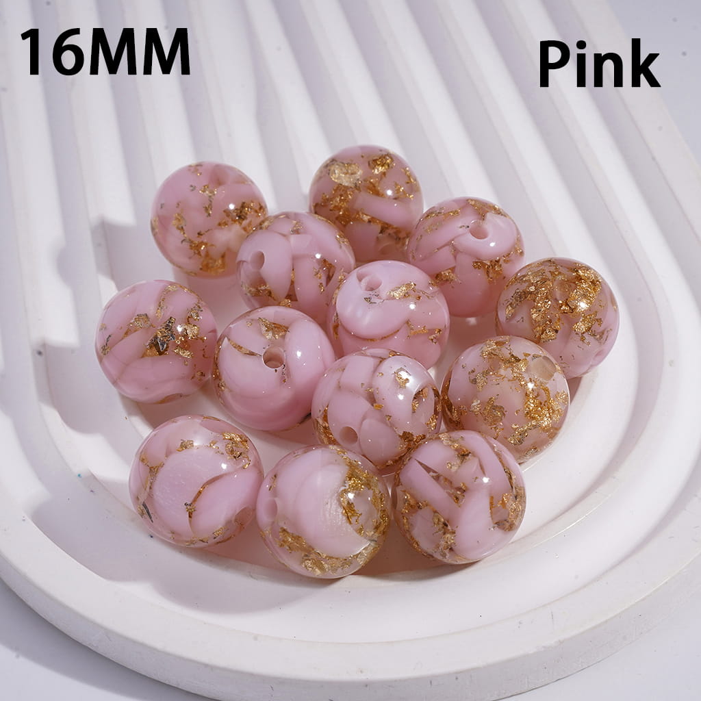 Acrylic Beads for Bracelets with Gold Foil Paper & Crescent Shape Broken Shell Flakes in Cat Eye Style, 16MM, Multi-Color