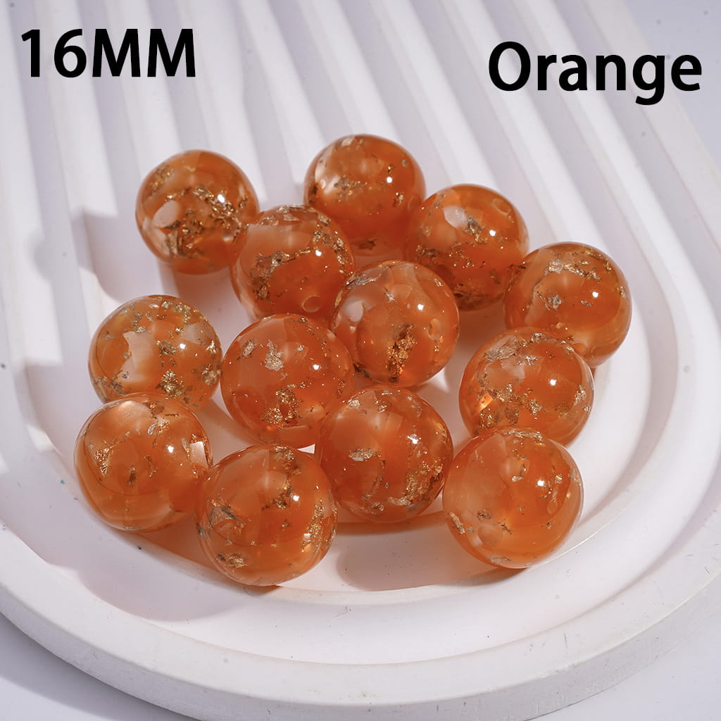 Acrylic Beads for Bracelets with Gold Foil Paper & Crescent Shape Broken Shell Flakes in Cat Eye Style, 16MM, Multi-Color