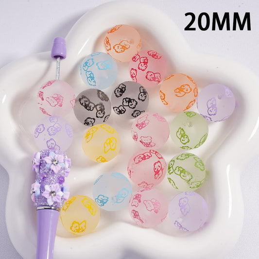 Acrylic Beads Frosted Matte Cute  bear Prints Multi-Color 20MM (Single Color is available for 100pcs(Whole Bag) Only)