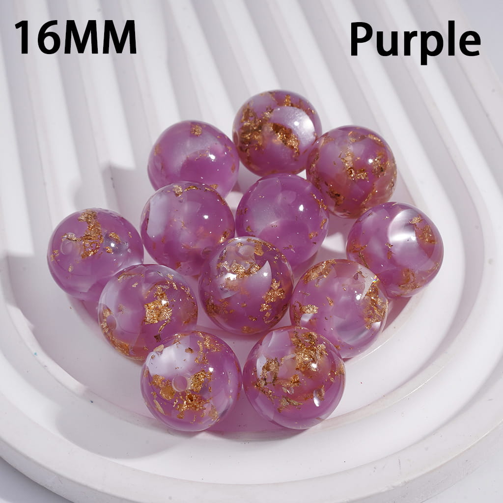 Acrylic Beads for Bracelets with Gold Foil Paper & Crescent Shape Broken Shell Flakes in Cat Eye Style, 16MM, Multi-Color