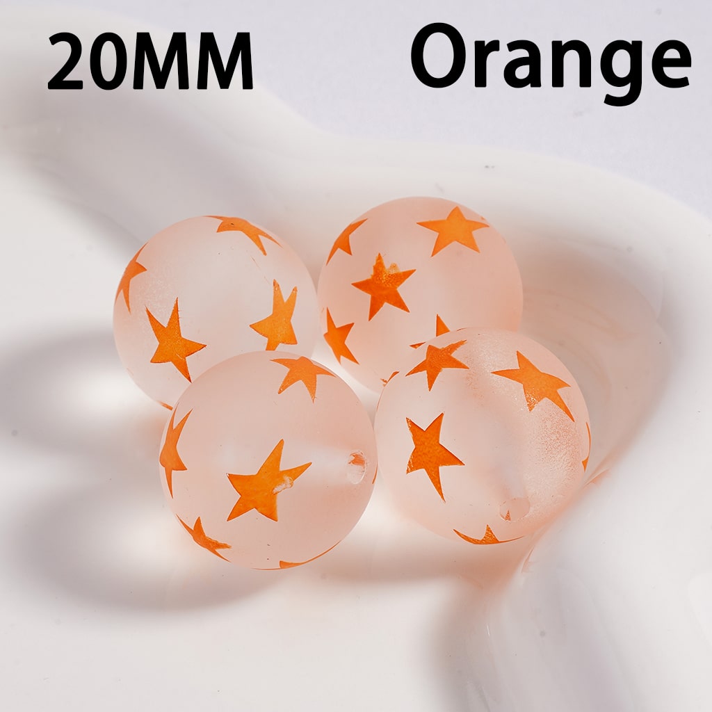Acrylic Beads Frosted Matte Cute Five-Pointed Star Prints Multi-Color 20MM (Single Color is available for 100pcs(Whole Bag) Only)