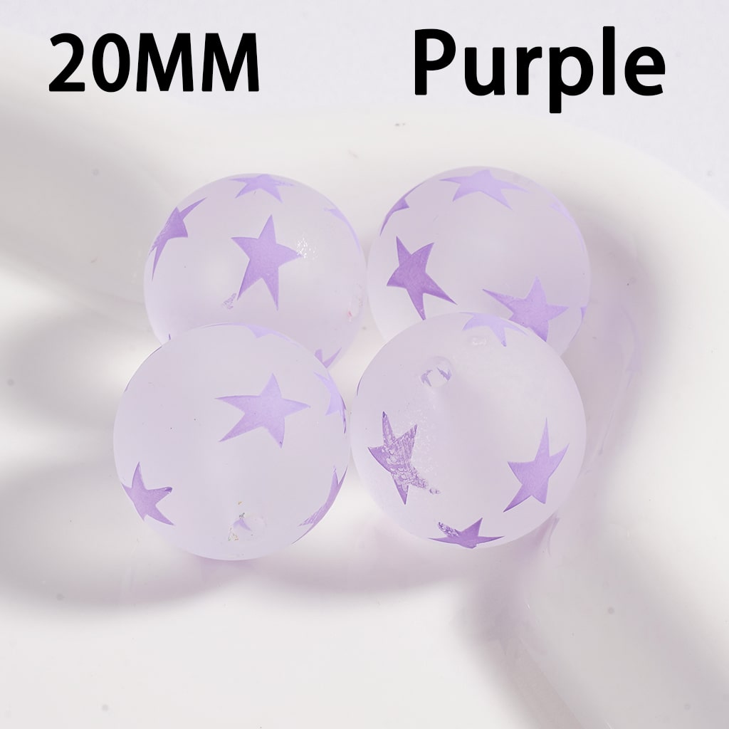 Acrylic Beads Frosted Matte Cute Five-Pointed Star Prints Multi-Color 20MM (Single Color is available for 100pcs(Whole Bag) Only)