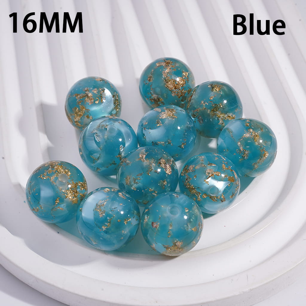 Acrylic Beads for Bracelets with Gold Foil Paper & Crescent Shape Broken Shell Flakes in Cat Eye Style, 16MM, Multi-Color