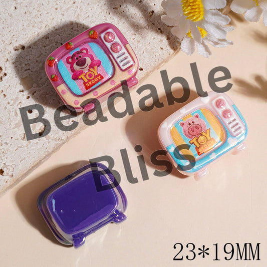 Acrylic Beads UV Coating with Toy Adventure Character Prints TV Shape, 23*19MM Random Mix