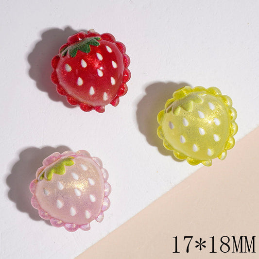 Acrylic Beads Strawberry Series with Gold Glitter & Wavy Edge, 17*18MM Random Mix Multi-Color