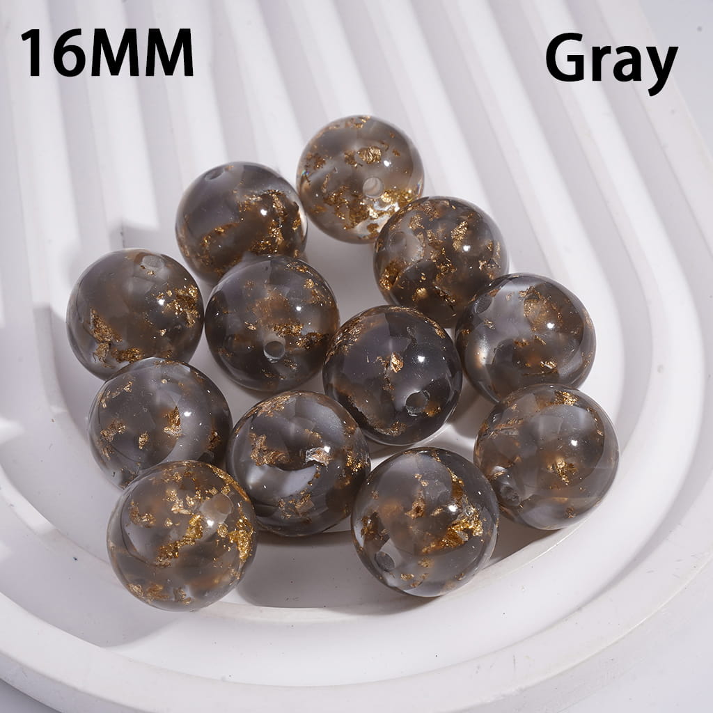 Acrylic Beads for Bracelets with Gold Foil Paper & Crescent Shape Broken Shell Flakes in Cat Eye Style, 16MM, Multi-Color