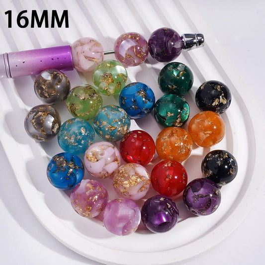 Acrylic Beads for Bracelets with Gold Foil Paper & Crescent Shape Broken Shell Flakes in Cat Eye Style, 16MM, Multi-Color