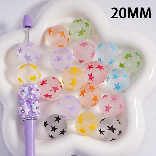 Acrylic Beads Frosted Matte Cute Five-Pointed Star Prints Multi-Color 20MM (Single Color is available for 100pcs(Whole Bag) Only)
