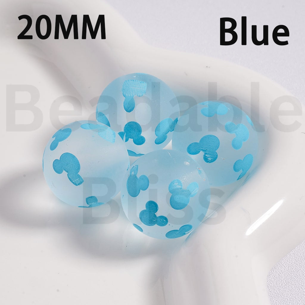 Acrylic Beads Frosted Matte Cute Micke Mouse Head Prints Multi-Color 20MM (Single Color is available for 100pcs(Whole Bag) Only)