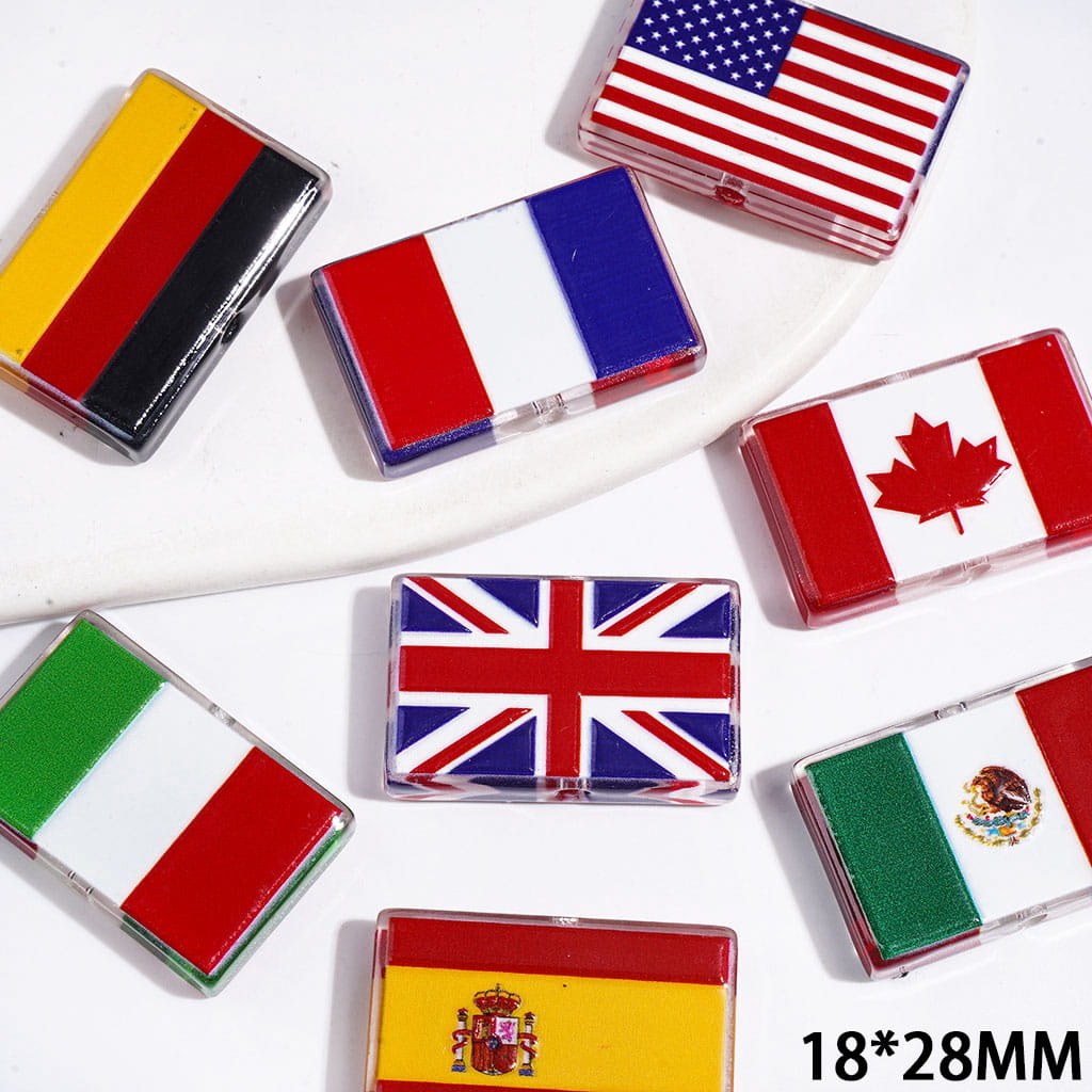 Semi-Clear Acrylic Beads with Diverse Country Flag, Flat Rectangle Shape, 18*28MM Random Mix