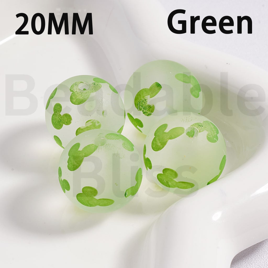 Acrylic Beads Frosted Matte Cute Micke Mouse Head Prints Multi-Color 20MM (Single Color is available for 100pcs(Whole Bag) Only)