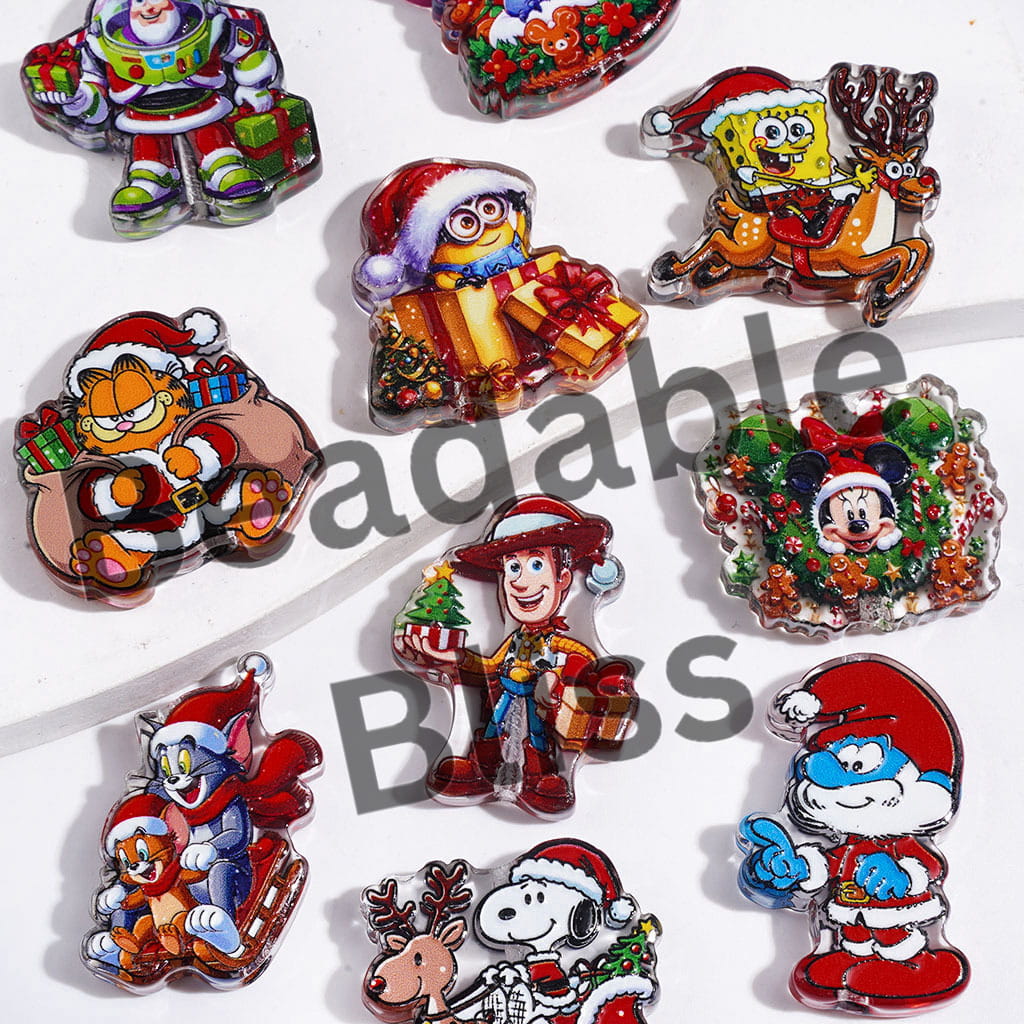 Acrylic Beads with Christmas Theme Cartoon Characters, Random Mix