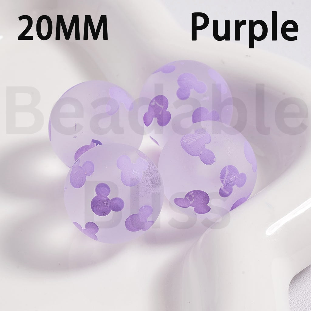 Acrylic Beads Frosted Matte Cute Micke Mouse Head Prints Multi-Color 20MM (Single Color is available for 100pcs(Whole Bag) Only)
