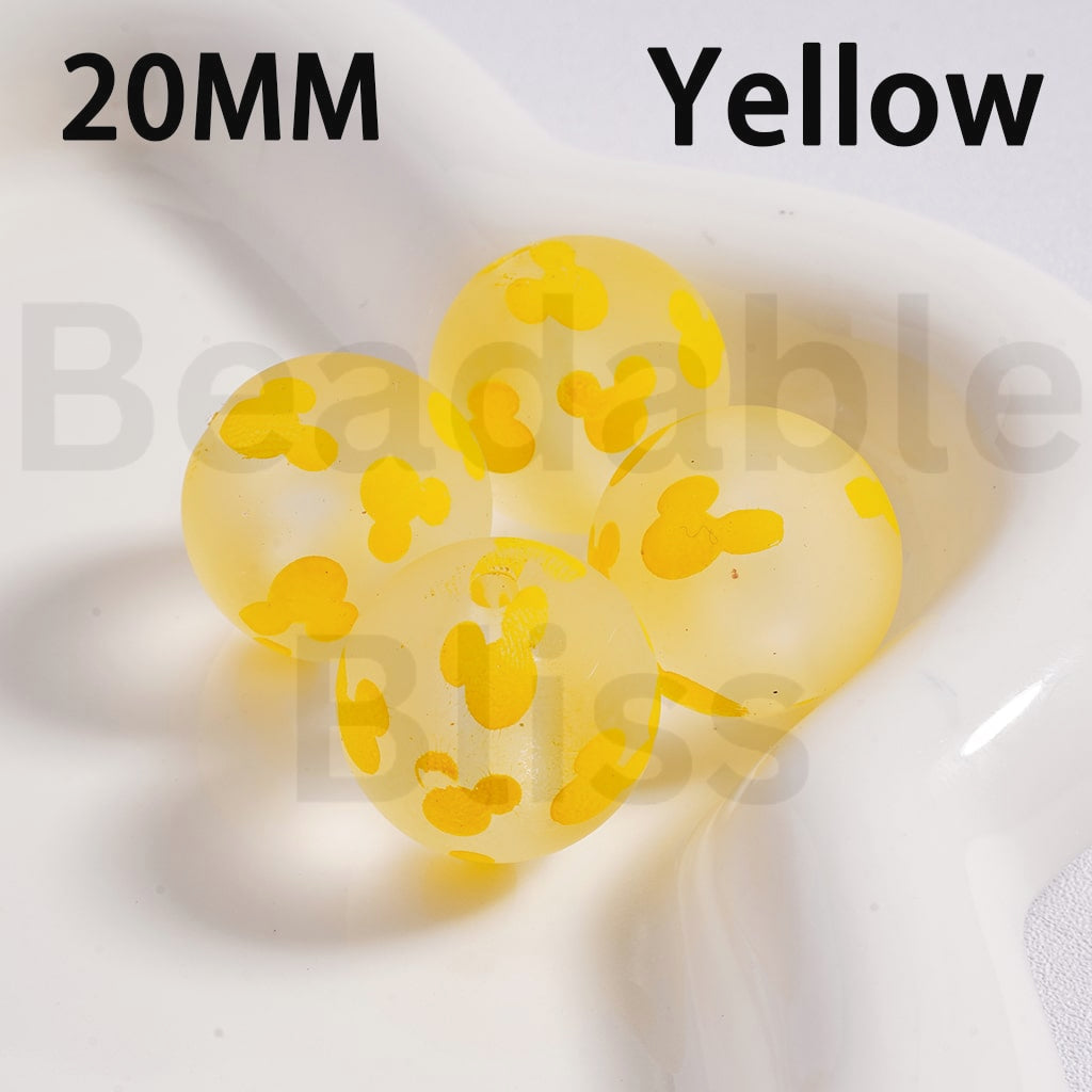 Acrylic Beads Frosted Matte Cute Micke Mouse Head Prints Multi-Color 20MM (Single Color is available for 100pcs(Whole Bag) Only)