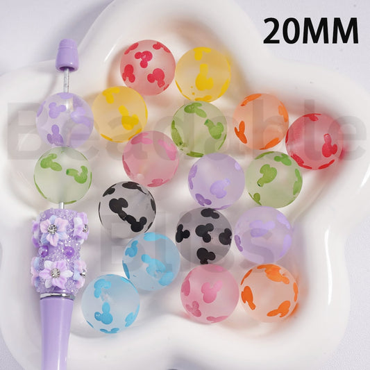 Acrylic Beads Frosted Matte Cute Micke Mouse Head Prints Multi-Color 20MM (Single Color is available for 100pcs(Whole Bag) Only)