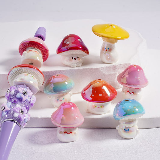 Acrylic Beads UV Coating Cute Mushroom Multi-Color, Random Mix
