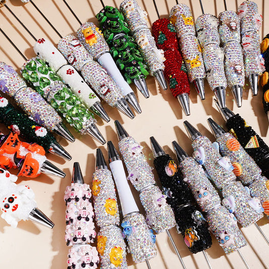 Beadable Clay or Sugar Pens w Shiny Rhinestones, Animals Monster Character Christmas Halloween Food Theme, Random Mix