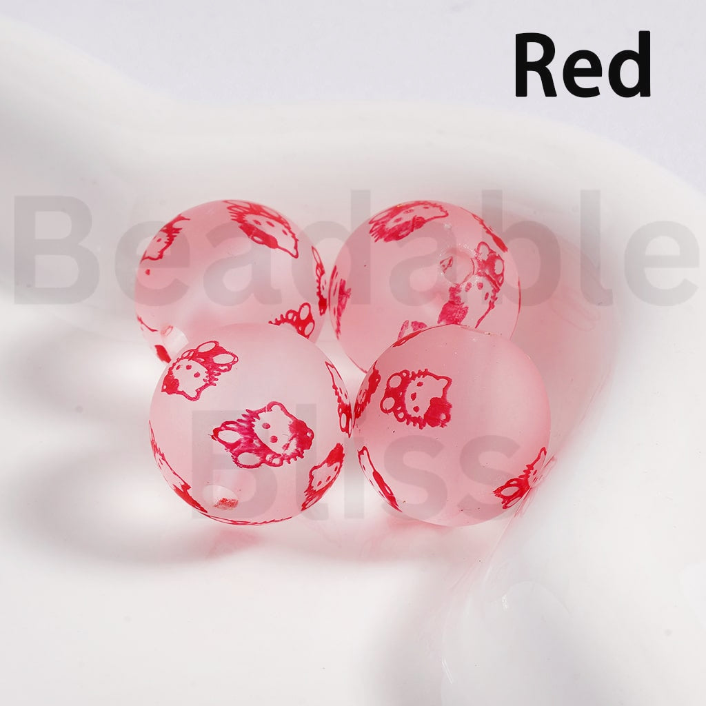 Acrylic Beads Frosted Matte Cute Hello Kitt Prints Multi-Color 16MM (Single Color is available for 200pcs(Whole Bag) Only)