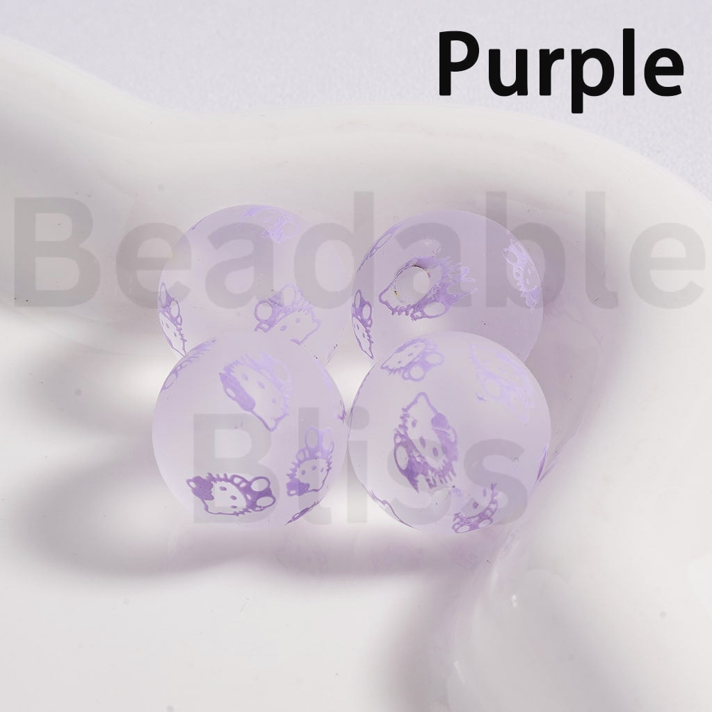 Acrylic Beads Frosted Matte Cute Hello Kitt Prints Multi-Color 16MM (Single Color is available for 200pcs(Whole Bag) Only)